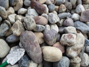 Variety of landscape stones and gravel for hardscaping projects.