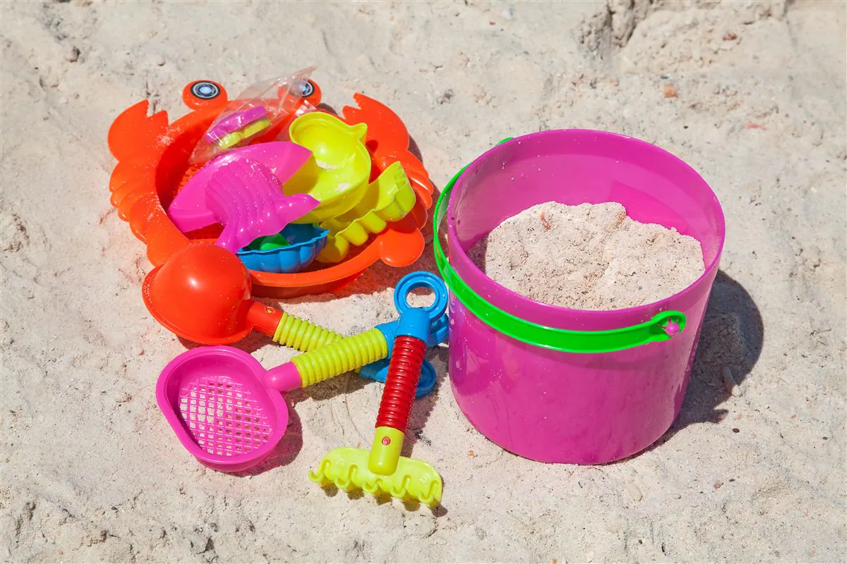 Bulk sandbox play sand delivery with beach toys and bucket