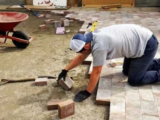 Mason sand used for a paver installation, available for bulk delivery